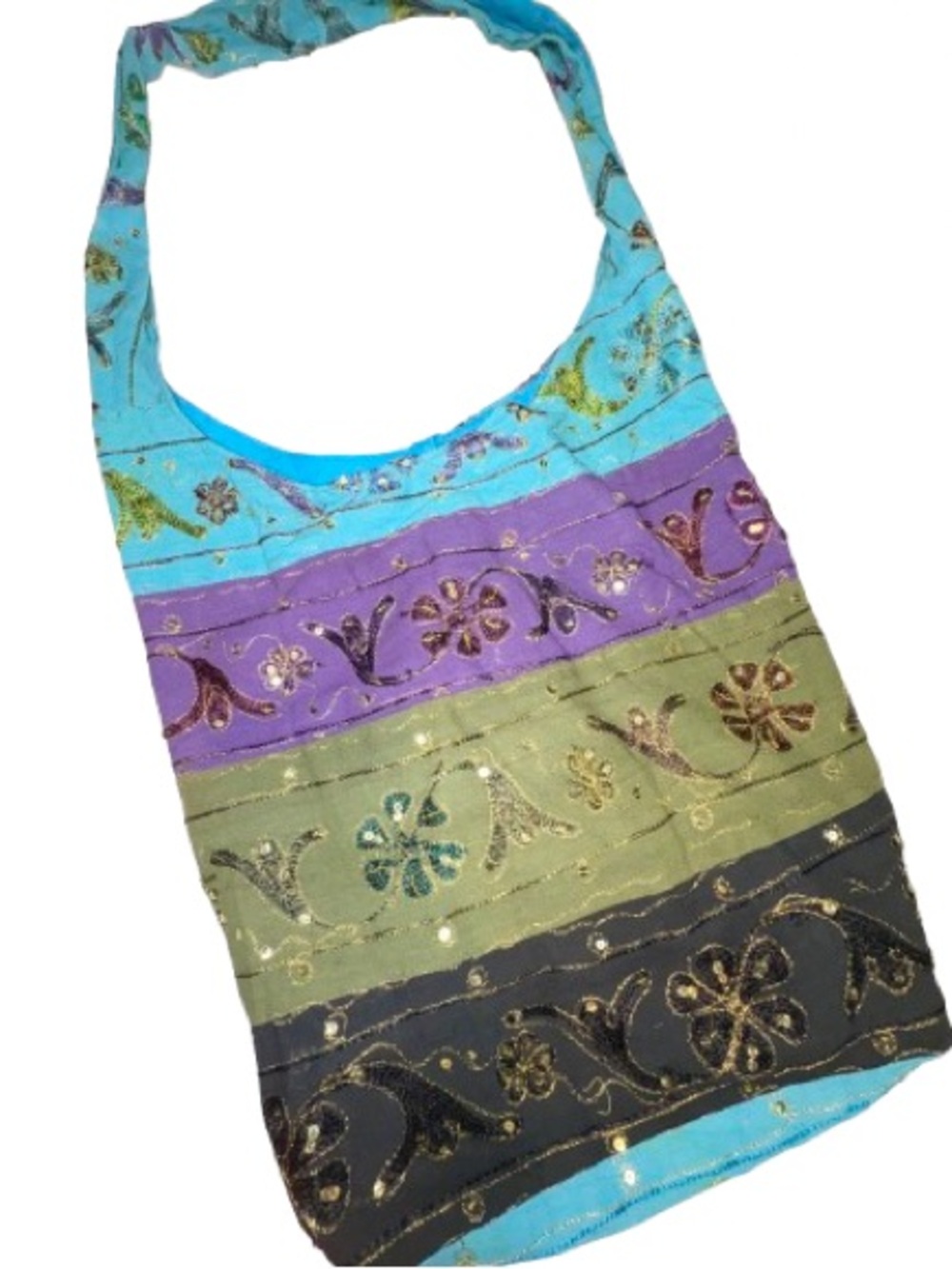 colorful embroidered and sequined hobo-style shoulder bag - Picture 1 of 10